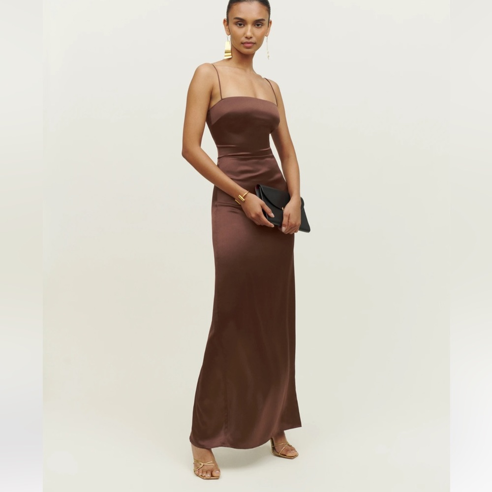 Reformation Frankie Silk Dress - Cafe